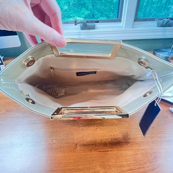 Brand New Charming Tailor Gold Clutch Convertible Shoulder Bag Vegan Leather - Picture 5 of 16